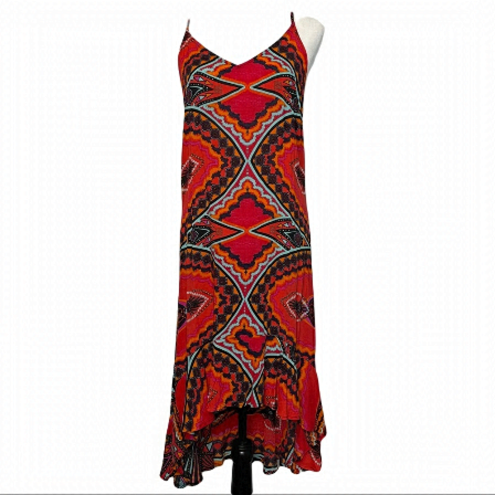 Sandra Venditti Tangerine & Multi Coloured Maxi Dress size XL